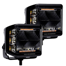 Load image into Gallery viewer, Go Rhino Xplor Blackout Combo Series Cube Sideline LED Flood Lights w/Amber 4x3 - Blk (Pair)