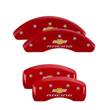 Load image into Gallery viewer, MGP 4 Caliper Covers Engraved F &amp; R Chevy Racing Red Finish Silver Char 2018 Chevrolet Equinox