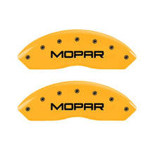 Load image into Gallery viewer, MGP 2 Caliper Covers Engraved Front Mopar Yellow Finish Black Char 2006 Jeep Wrangler