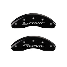 Load image into Gallery viewer, MGP Front set 2 Caliper Covers Engraved Front Sonic Black finish silver ch