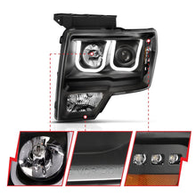 Load image into Gallery viewer, ANZO 2009-2014 Ford F-150 Projector Headlights w/ U-Bar Black Amber (HID TYPE) (WITHOUT HID KIT)