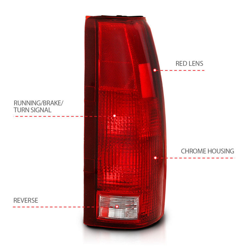 ANZO 1988-1999 Chevy C1500 Taillight Red/Clear Lens (OE Replacement)