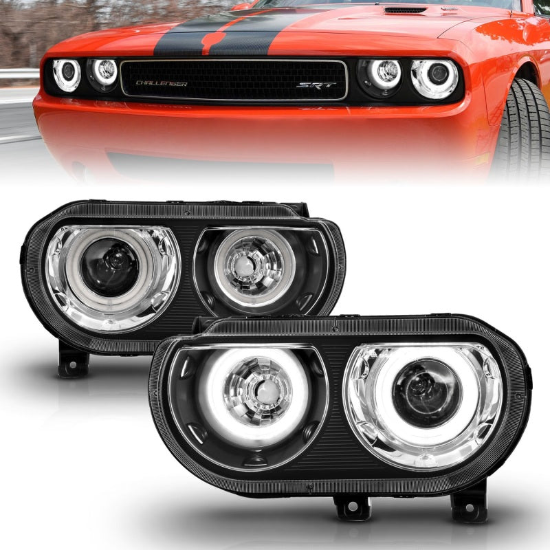 ANZO 2008-2014 Dodge Challenger Projector Headlights w/ Halo Black (CCFL)