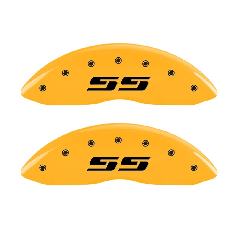 MGP 2 Caliper Covers Engraved Silverado SS Yellow Finish Blk Char 10 Chevy Silverado 1500