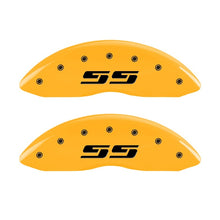 Load image into Gallery viewer, MGP 2 Caliper Covers Engraved Silverado SS Yellow Finish Blk Char 10 Chevy Silverado 1500