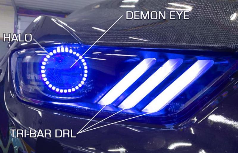 Oracle 15-17 Ford Mustang Dynamic RGB+A Pre-Assembled Headlights - Black Edition - NO RETURNS