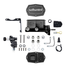 Wilwood Compact Tandem M/C Aluminum 1.00in Bore w/ Bracket/Valve/Push (Mopar) - Black E-coat