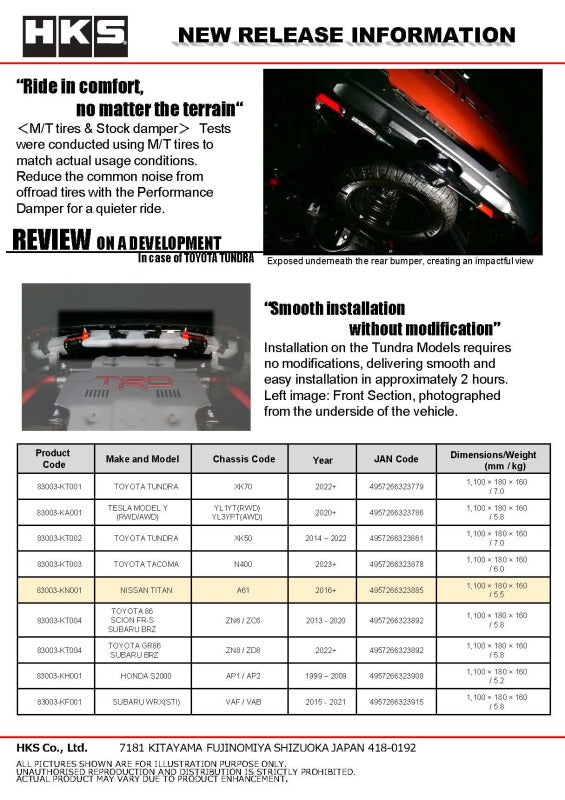 HKS Performance Damper for 2016+ Titan
