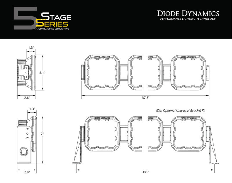 Diode Dynamics SS5 Sport Universal CrossLink 6-Pod Lightbar - White Combo