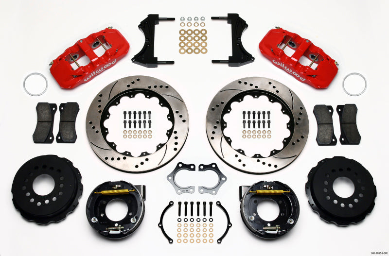 Wilwood AERO4 Rear P-Brake Kit 14.00in Drill Red Mopar/Dana 2.36in Off w/Snap Ring Bearing
