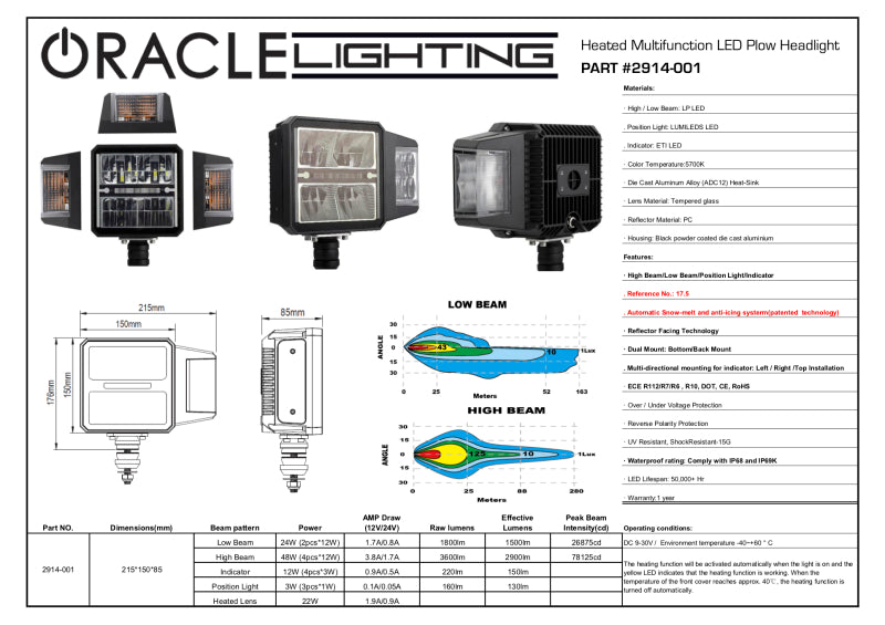 Oracle Lighting Multifunction LED Plow Headlight with Heated Lens 5700K NO RETURNS