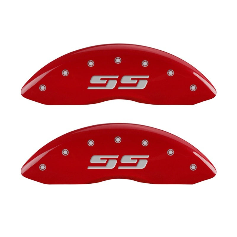 MGP 2 Caliper Covers Eng Front Silverado SS Red Finish Sil Char 2010 Chevy Silverado 1500