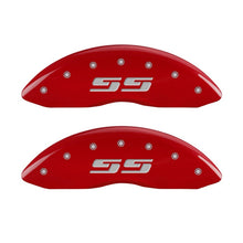 Load image into Gallery viewer, MGP 2 Caliper Covers Eng Front Silverado SS Red Finish Sil Char 2010 Chevy Silverado 1500