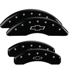 Load image into Gallery viewer, MGP 4 Caliper Covers Engraved Front &amp; Rear Bowtie Black finish silver ch