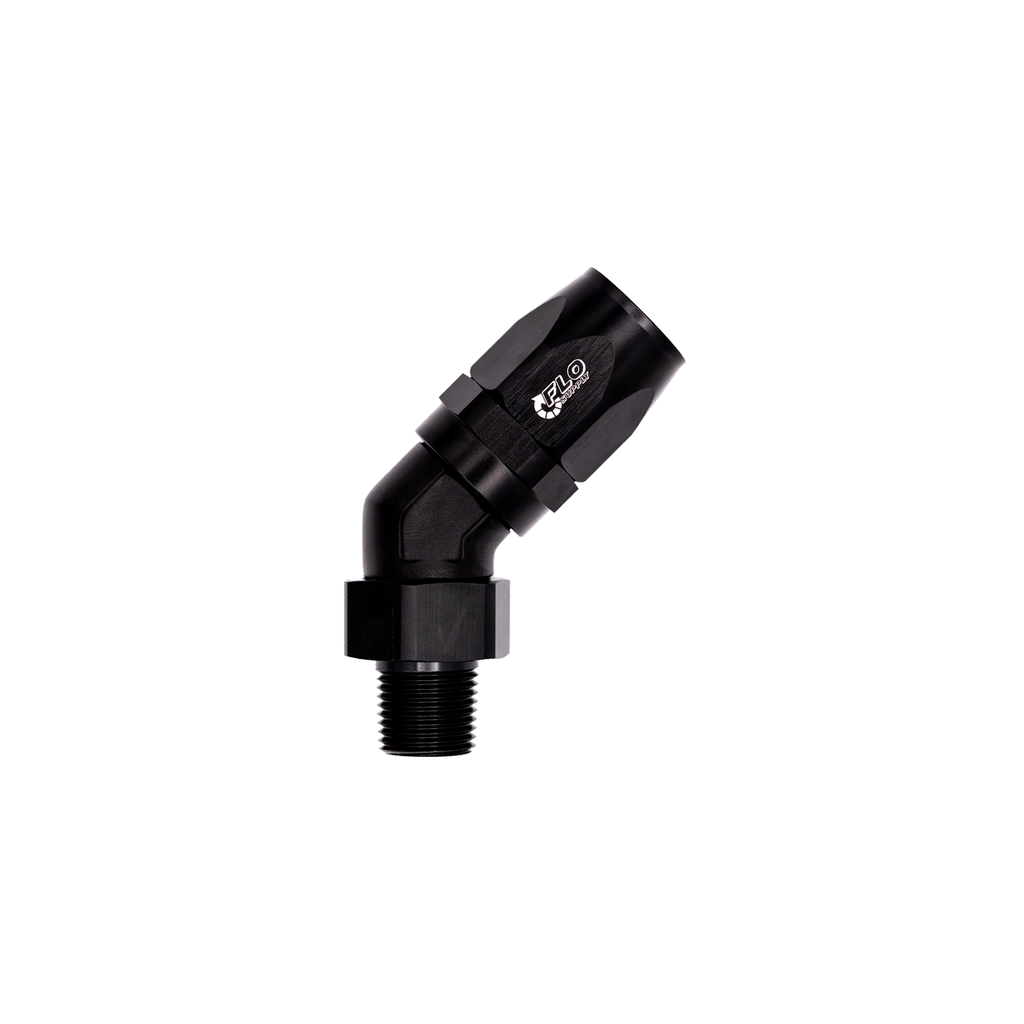 Flo Supply 1/4" NPT To 6AN Cutter Forged 45 Degree Swivel Forged Hose End