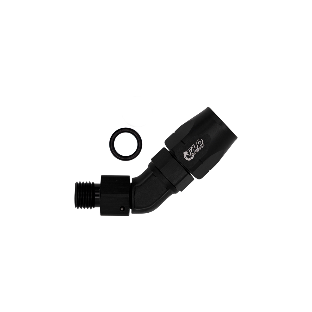 Flo Supply 4AN ORB To 6AN Cutter Forged 45 Degree Swivel Forged Hose End