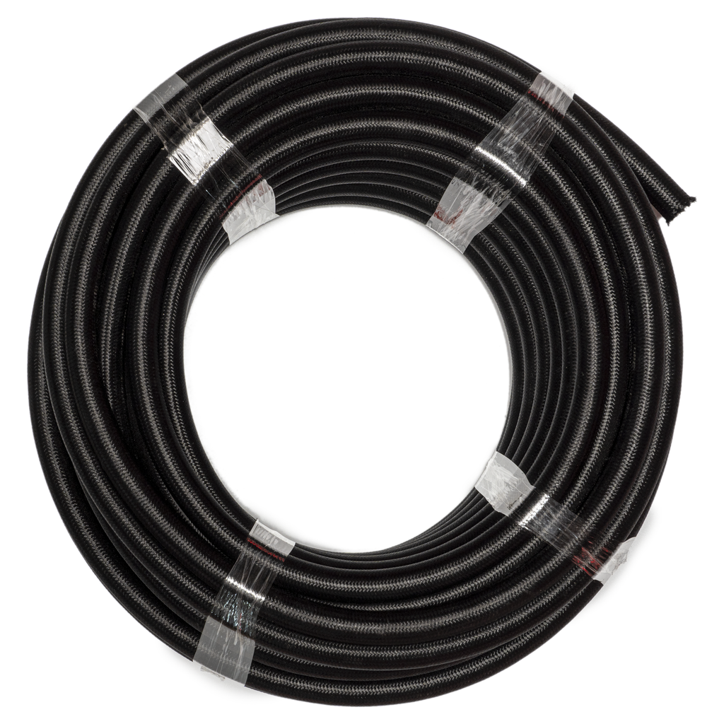Flo Supply 12AN Black Nylon Covered Stainless Steel Braided Hose - Synthetic Rubber Liner