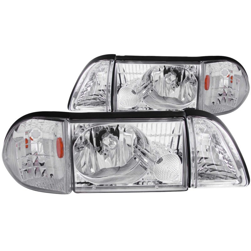 ANZO 1987-1993 Ford Mustang Crystal Headlights Chrome w/ Corner Lights 2pc