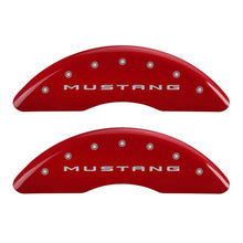 Load image into Gallery viewer, MGP 4 Caliper Covers Engraved Front 2015/Mustang Engraved Rear 2015/50 Red finish silver ch
