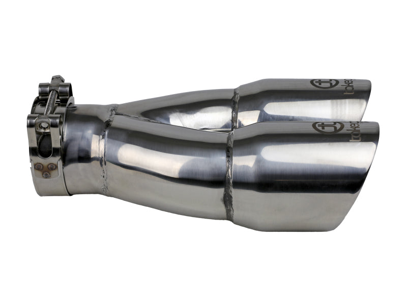 aFe Takeda 2.5in 304 Stainless Steel Clamp-on Exhaust Tip 2.5in Inlet 3in Dual Outlet - Polished