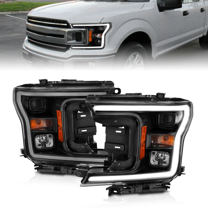 ANZO 2018-2019 Ford F-150 Projector Plank Style H.L. Black Amber (Without Switchback)