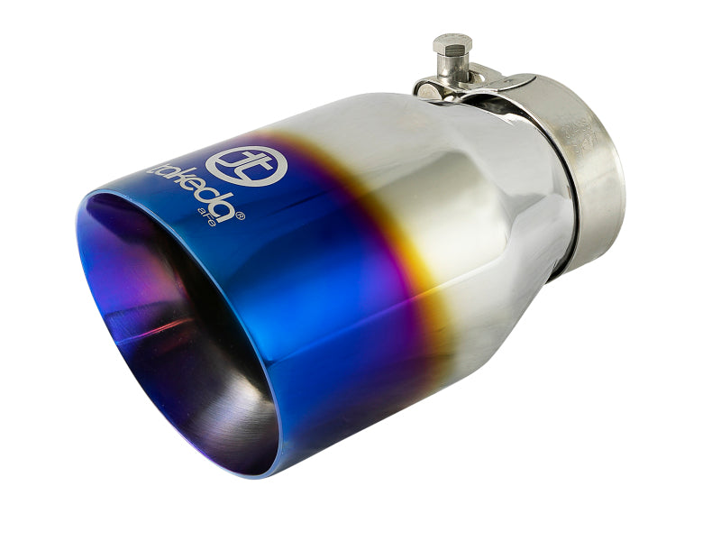 aFe Takeda 304 Stainless Steel Clamp-On Exhaust Tip 2.5in Inlet / 4in Outlet - Blue Flame