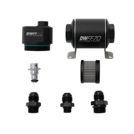 DeatschWerks DWFFR-X 70mm Billet Fuel Filter Regulator - 10 Micron with 8AN Fittings