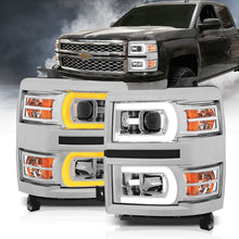 Load image into Gallery viewer, ANZO 14-15 Chevrolet Silverado 1500 Projector Headlights w/ Plank Style Switchback Chrome w/ Amber