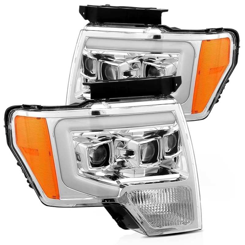 AlphaRex 09-14 Ford F-150 LUXX LED Proj Headlights Plank Style Chrome w/Activ Light/Seq Signal/DRL