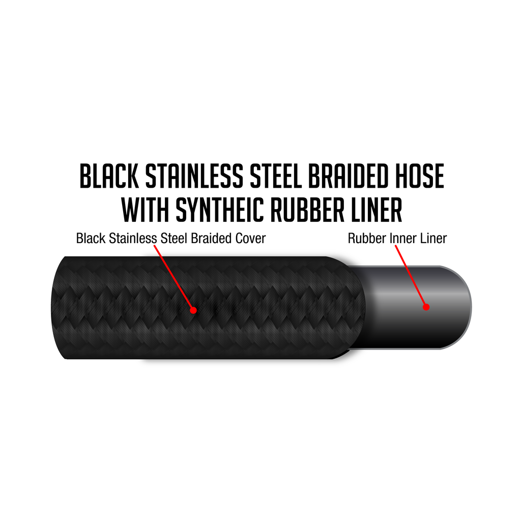 Flo Supply 6AN Black Stainless Steel Braided Hose - Synthetic Rubber Liner