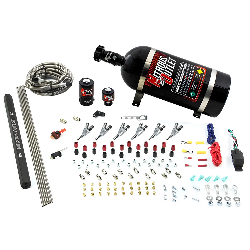 6 Cylinder 2 Solenoid Direct Port System With Single Injection Rail and 90 Degree Nozzles, High Fuel Pressure Gas (10lb Bottle)