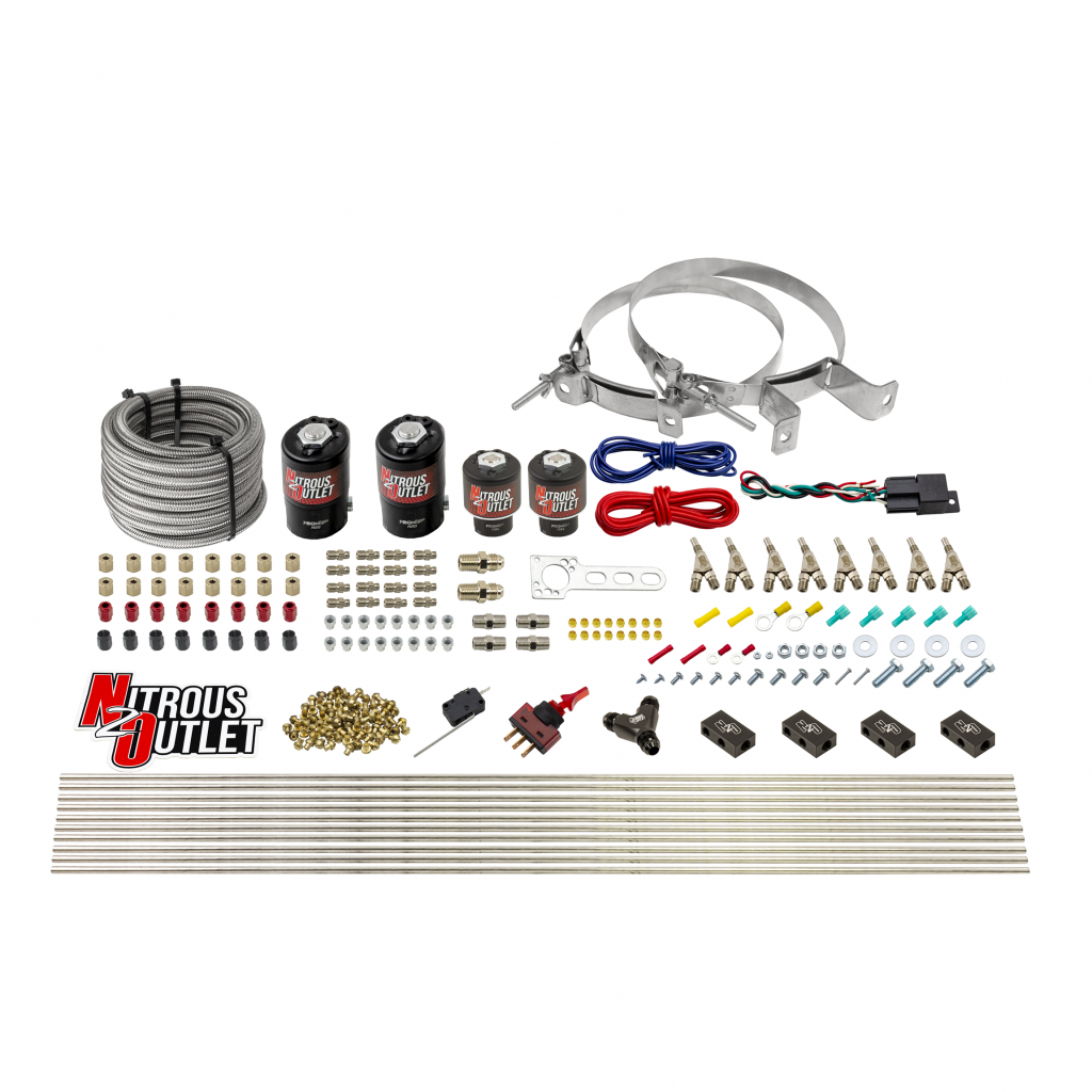 8 Cylinder Dual Stage Direct Port Nitrous System - .122 Nitrous/.177 Fuel Solenoids - Straight Blow Through Nozzles (12lb Bottle)
