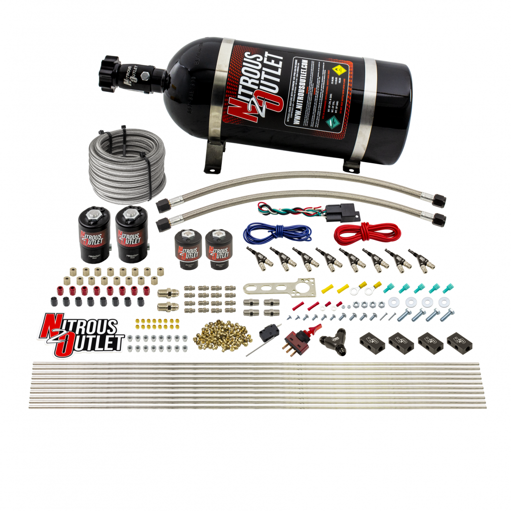 8 Cylinder Single Stage Direct Port Nitrous System - .112 Nitrous/.177 Fuel Solenoids - E85 (10lb Bottle)