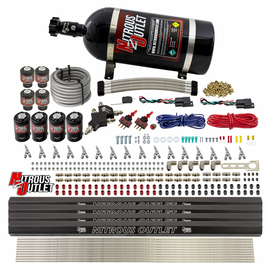8 Cylinder Dual Stage Direct Port Nitrous System with Injection Rails - Gas - .112 Nitrous/.177 Fuel - 45-55 PSI - Straight Blow Through Nozzles (10lb Bottle)