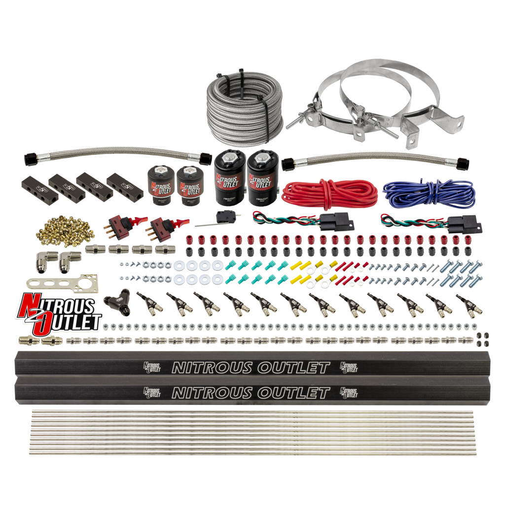 6 Cylinder 4 Solenoid Dual Stage Direct Port System With Distribution Blocks and 90 Degree Nozzles, Low Fuel Pressure Gas (12lb Bottle)