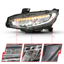 Load image into Gallery viewer, ANZO 16-17 Honda Civic Projector Headlights Plank Style Black w/Amber/Sequential Turn Signal