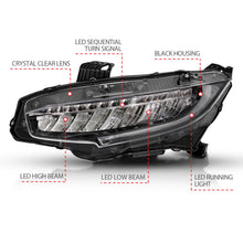 Load image into Gallery viewer, ANZO 16-17 Honda Civic Projector Headlights Plank Style Black w/Amber/Sequential Turn Signal