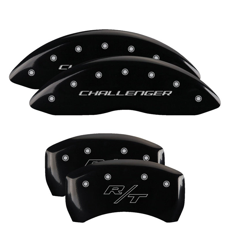 MGP 4 Caliper Covers Engraved Front Block/Challenger Engraved Rear Vintage Style/RT Blk fnsh slvr ch