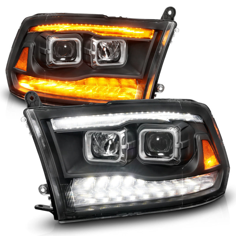 ANZO 09-18 Dodge Ram 1500/2500/3500 Proj HL Headlights Switchback + Sequential - Black Amber