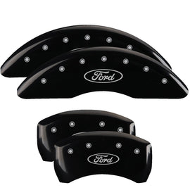 MGP 4 Caliper Covers Engraved Front & Rear 24-25 Ford Mustang EcoBoost - Black w/ Oval Logo