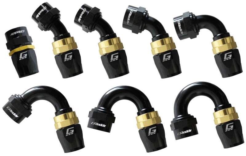 GReddy AN16 30 DEGREE HOSE END SWIVEL BLACK/GOLD ANODIZED