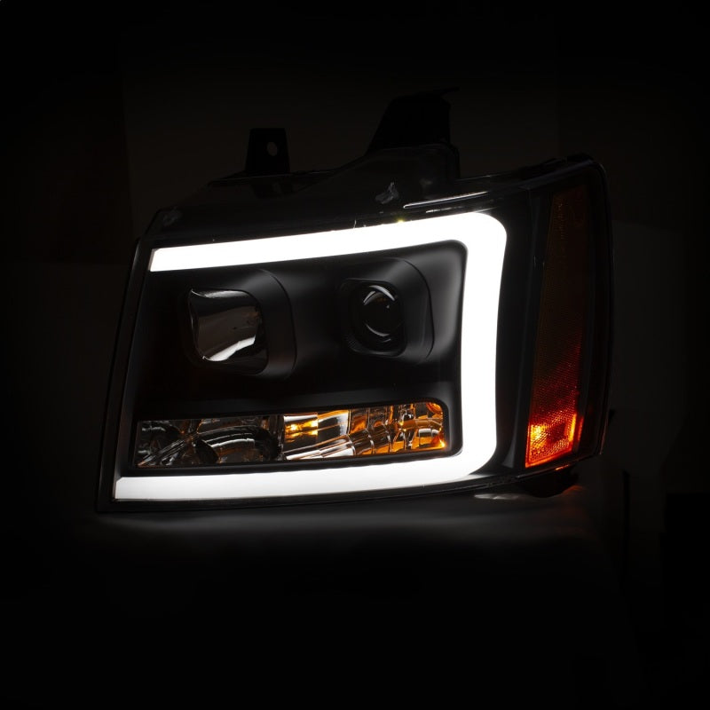 ANZO 07-14 Chevy Tahoe Projector Headlights w/ Plank Style Design Black w/ Amber