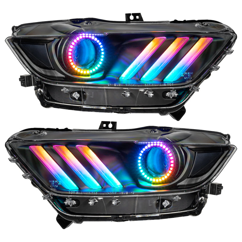 Oracle 15-17 Ford Mustang Dynamic RGB+A Pre-Assembled Headlights - Black Edition - NO RETURNS