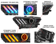Load image into Gallery viewer, Oracle 15-17 Ford Mustang Dynamic RGB+A Pre-Assembled Headlights - Black Edition - NO RETURNS
