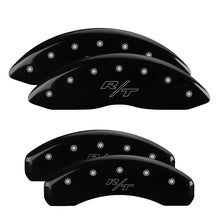 Load image into Gallery viewer, MGP 4 Caliper Covers Engraved Front &amp; Rear 11-18 Dodge Durango Black Finish Silver R/T Vintage Logo