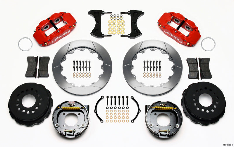 Wilwood Narrow Superlite 4R Rear P-Brk Kit 12.88in Red Chevy 12 Bolt-Spec 3.15in Bearing Front mt