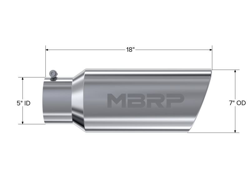 MBRP Universal Tip 7in O.D. Rolled End 5in inlet 18in length - T304 (SINGLE TIP)