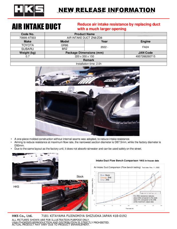 HKS Air Intake Duct ZN8/ZD8