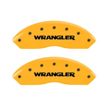 Load image into Gallery viewer, MGP 2 Caliper Covers Engraved Front Wrangler Yellow Finish Black Char 2006 Jeep Wrangler