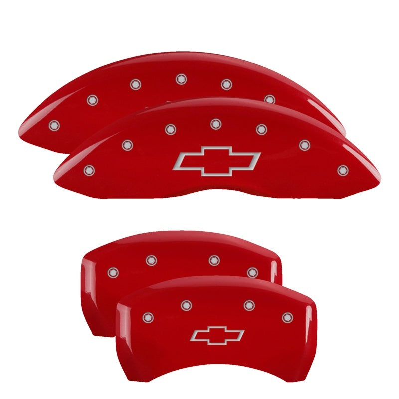 MGP 4 Caliper Covers Engraved Front & Rear Bowtie Red finish silver ch